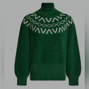 Varley Sweater Womens Small Green Marcie Fair Isle Yoke Knit Pullover Geometric